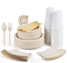 Биоразлагаемый экологически чистый компостируемый набор столовой одноразовой посуды (350 шт.).