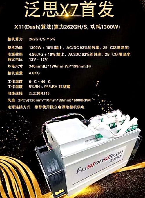 FusionSilicon X7, 262Gh/s, 1420W, X11 (Dash). FusionSilicon X7, 262Gh/s, 1420W, X11 (Dash).