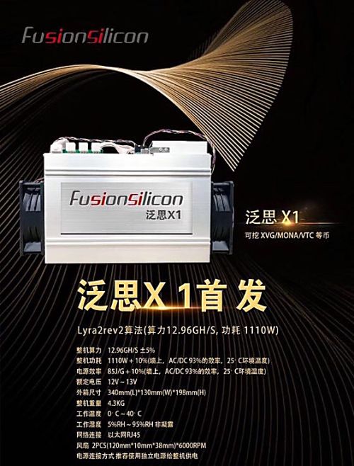 FusionSilicon X1, 12.96Gh/s, 1110W, Lyra2rev2.